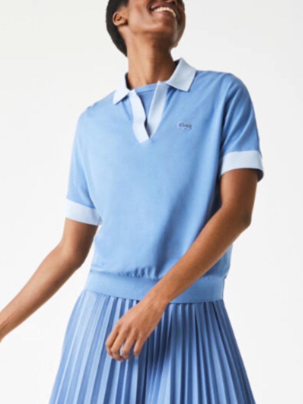 Lacoste Women's Loose Fit Open Collar Flowing Piqué Polo - Steel Blue - Size XS